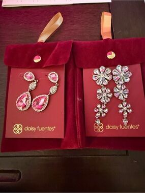 Daisy Fuentes Pink Crystal Statement Drop Earrings Duo